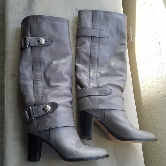 Coach leather boots - grey / gray knee high with buckles - Picture 1 of 15